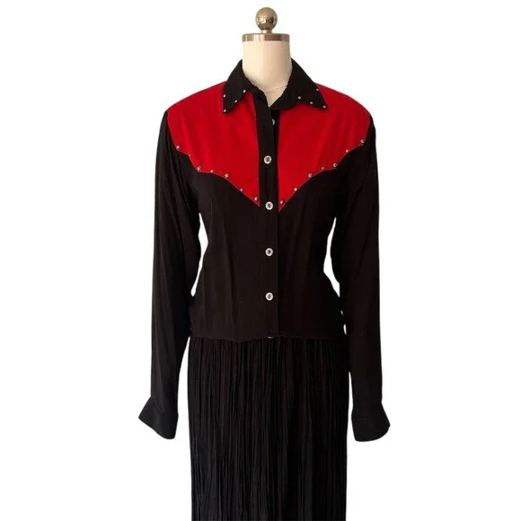 Lucille Skirt Suit Womens Size 6 Black Red 2pc Western Rockabilly Fringe - Picture 9 of 12